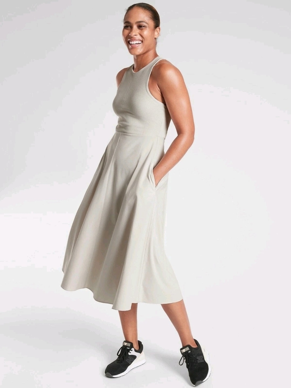 Athleta Size L Winona Midi Support Cream Athletic Dress Pockets